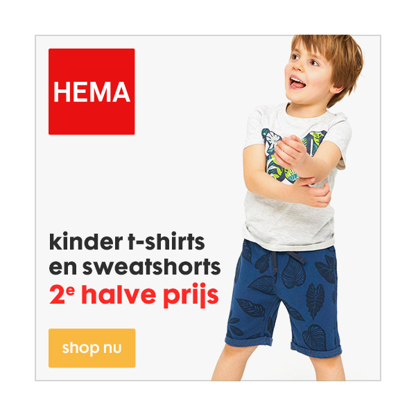 Nu bij HEMA kinder t-shirts en sweatshorts 2e halve prijs