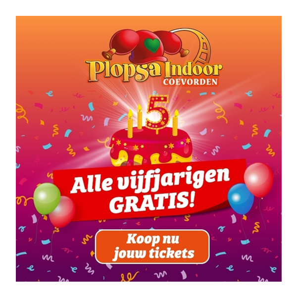 Alle vijfjarigen GRATIS naar Plopsa Indoor Coevorden!