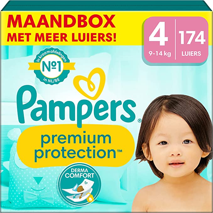 In de aanbieding: Pampers Maat 4 Luiers (9-14 kg), Premium Protection, 174 Luiers, Maandbox