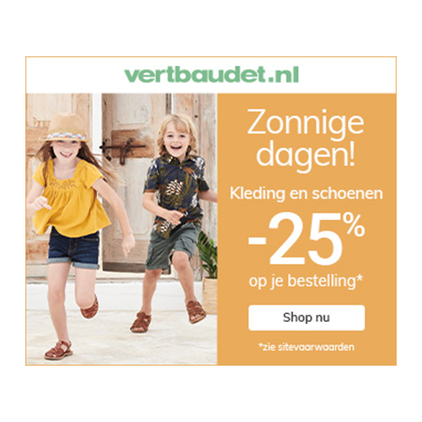 Nu bij Vertbaudet: 25% korting op kleding en schoenen