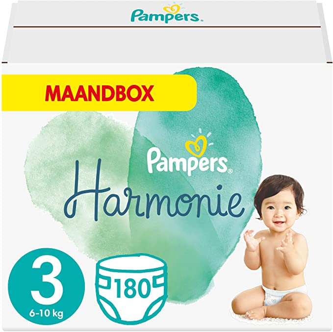 Bespaar 50% op Pampers Maat 3 Harmonie Luiers, 180 Stuks, MAANDBOX bij Amazon (€0,22 p.stuk)