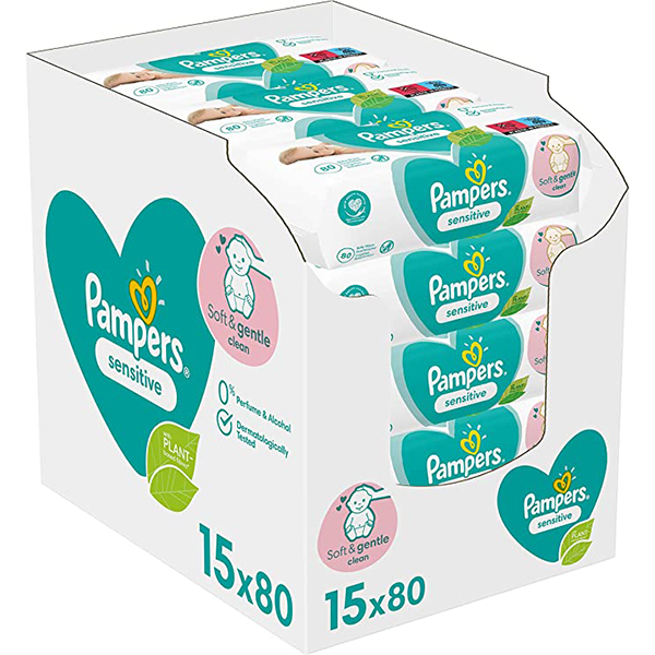 Bespaar 53% op Pampers Sensitive Billendoekjes, 1200 Babydoekjes (15 x 80 Doekjes) (€0,02 p.st)