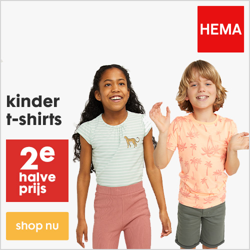 Kinder t-shirts 2e halve prijs bij HEMA (10% extra korting met je HEMA pas)