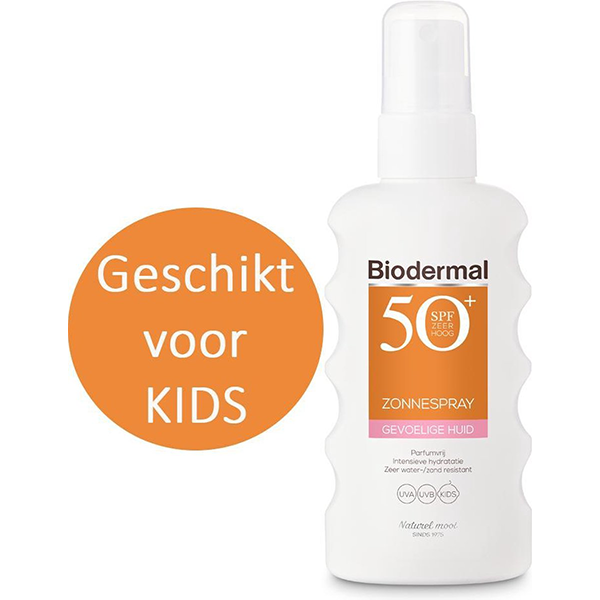 Nu 50% KORTING op de Biodermal Zonnebrand spray voor de gevoelige huid SPF 50+