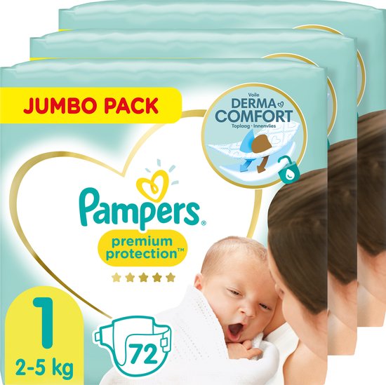 Bespaar 43% op Pampers Premium Protection Maat 1 (2-5kg) – 216 Luiers (€0,18 p.st.) bij Bol.com