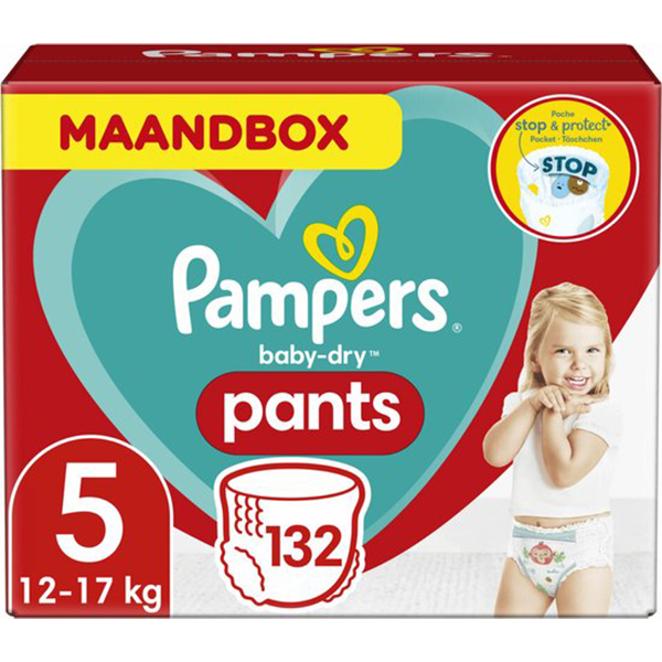 40% KORTING op Pampers Baby-Dry Pants Luierbroekjes – Maat 5 (12-17 kg) – 132 stuks