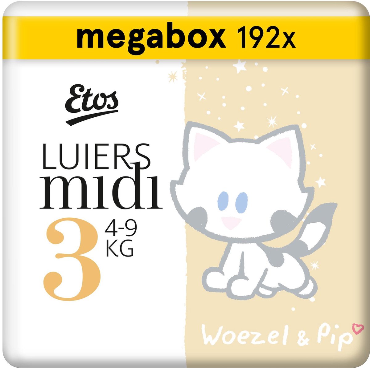 Etos Woezel & Pip Luiers Maxi Maat 4 – 7-18 kg – Maandbox 168 stuks (3 x 56 stuks) (€0,15 p.stuk)
