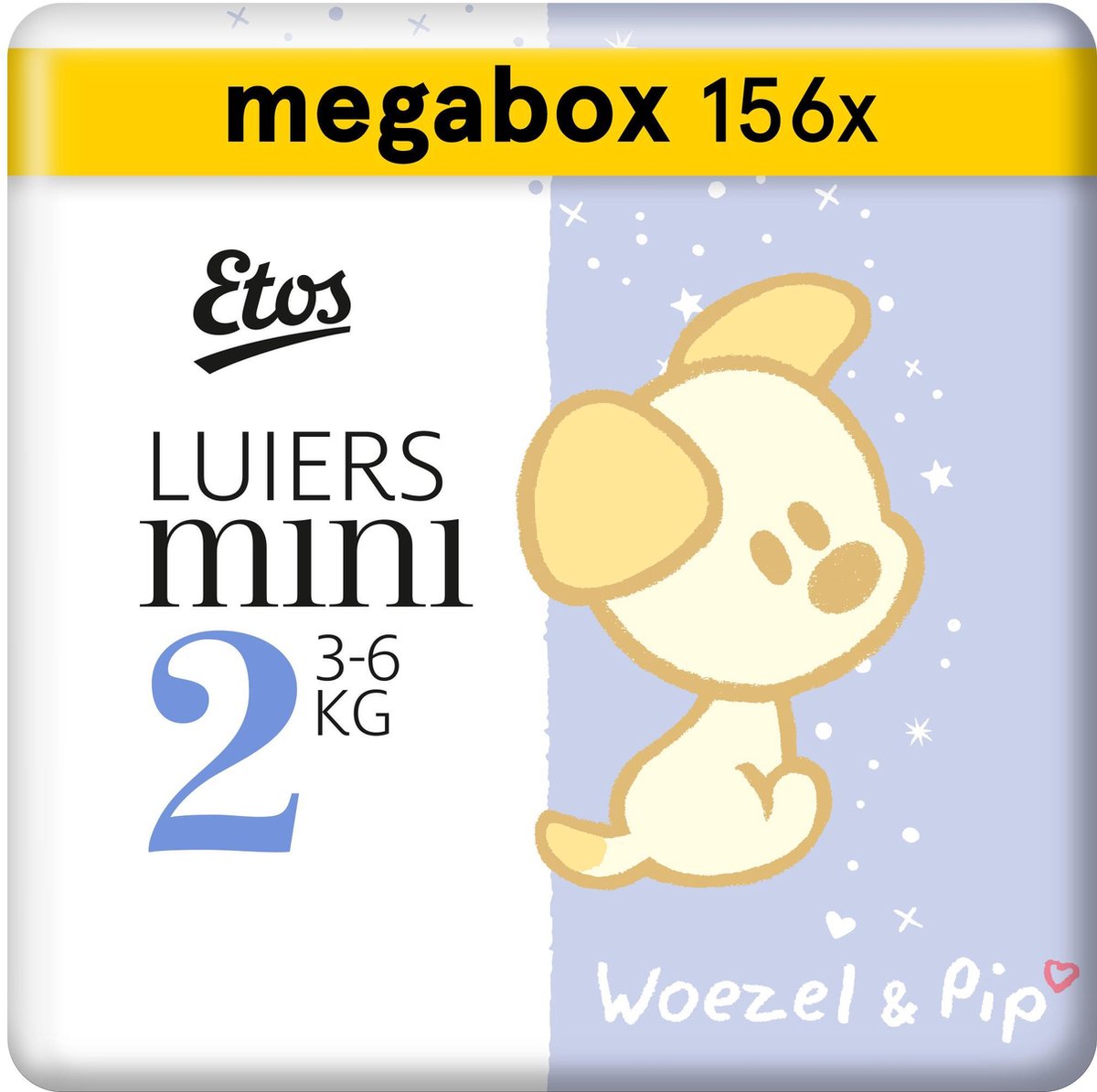 Etos Woezel & Pip Luiers Mini Maat 2 – 3-6 kg – 156 stuks (3 x 52 stuks) (€0,13 p.stuk)