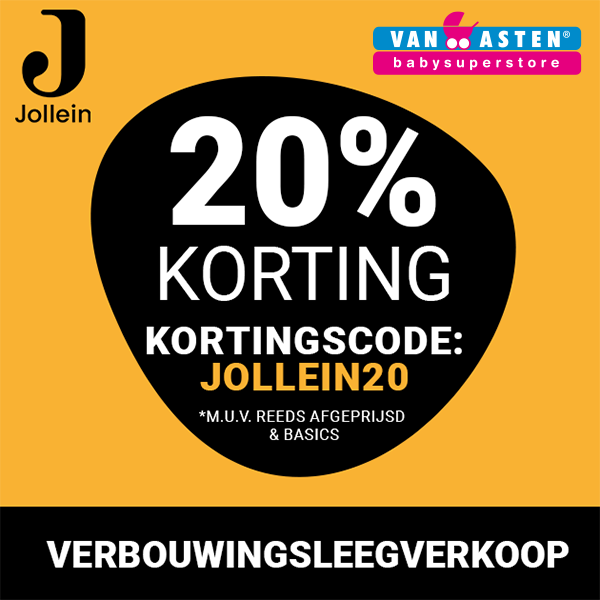Met deze kortingscode ontvang je 20% KORTING op JOLLEIN producten bij Van Asten BabySuperstore