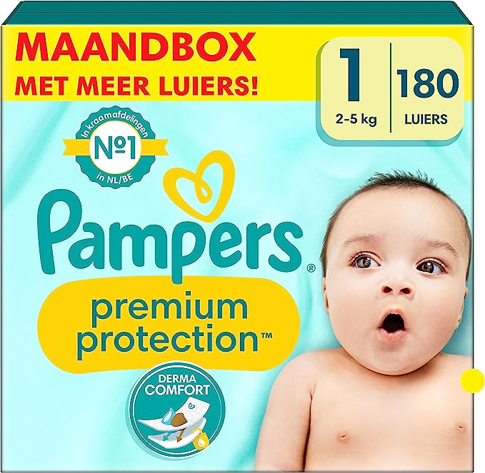 Korting op Pampers Maat 1 Luiers (2-5 kg), Premium Protection, 180 Luiers, Maandbox